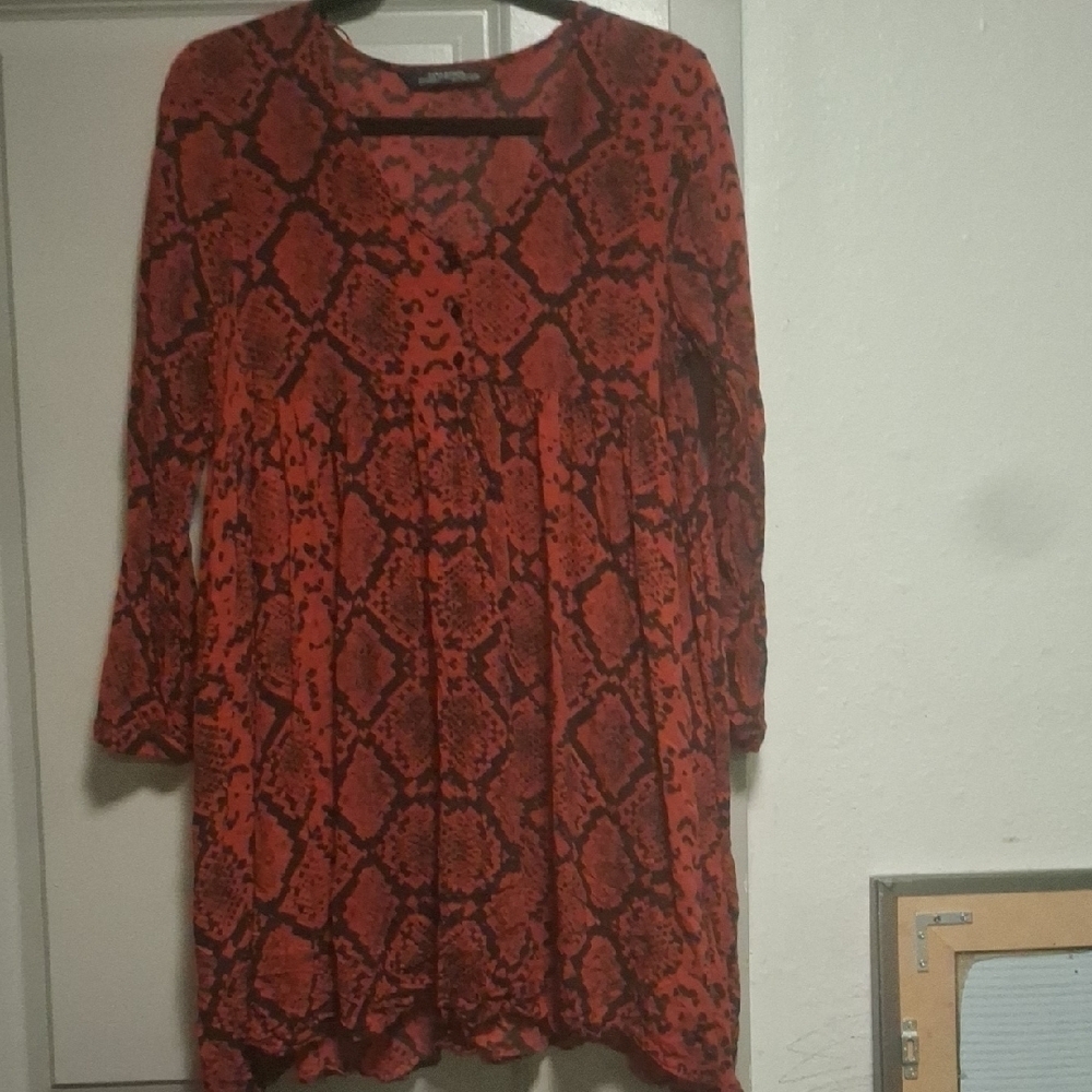 Zara Red and Black Patterned Dress